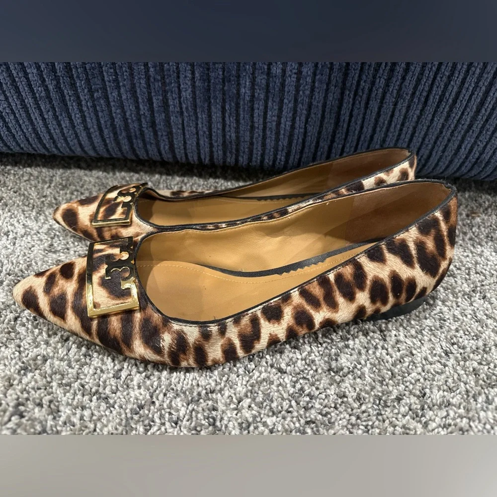 Tory Burch Gigi leopard print pointed toe flats, women's size 9